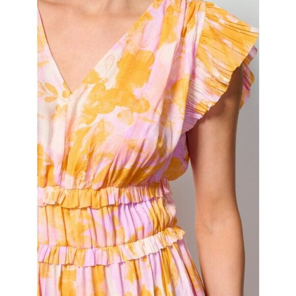 💕CURRENT AIR💕 Ruffle Sleeve V-Neck Elastic Waist Dress Floral Print Large NWT - Picture 7 of 16